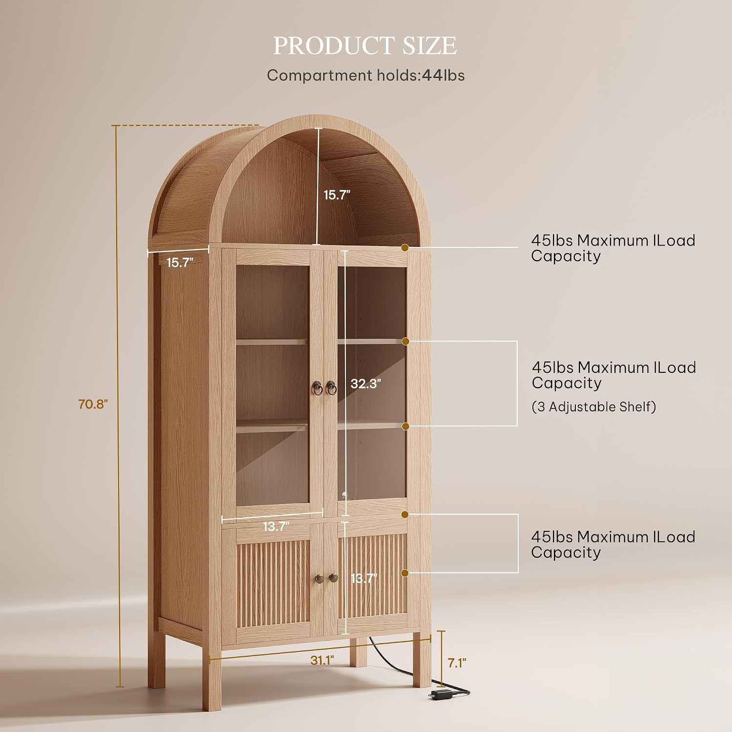 Natural Arched LED Glass Display Cabinet