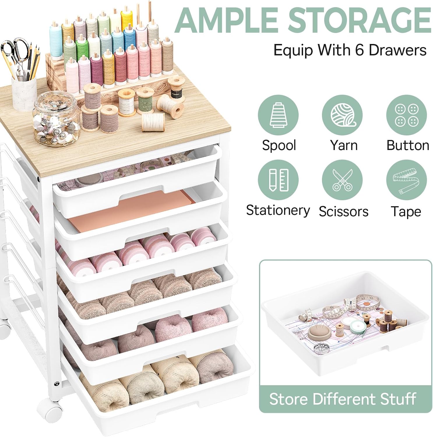 White 6 Drawer Rolling Storage Cart