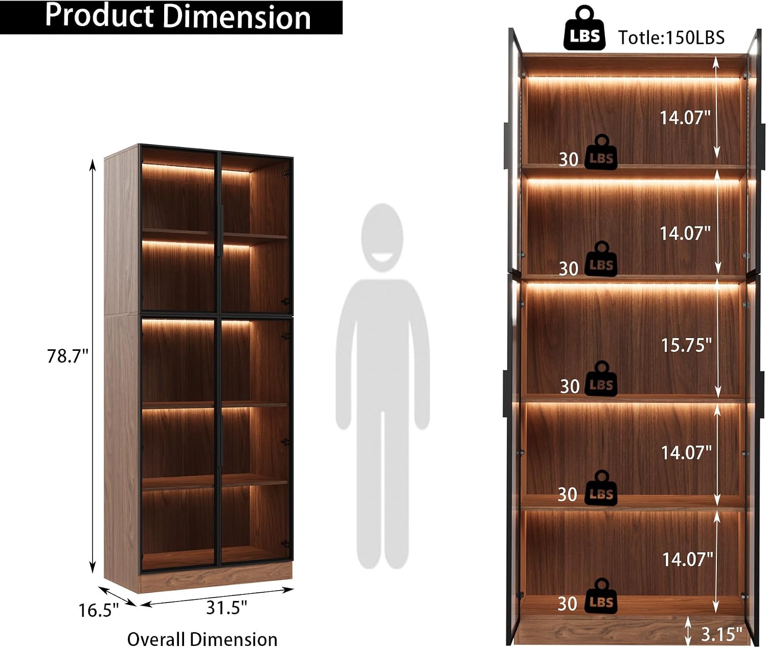 Walnut APP LED Glass Display Cabinet