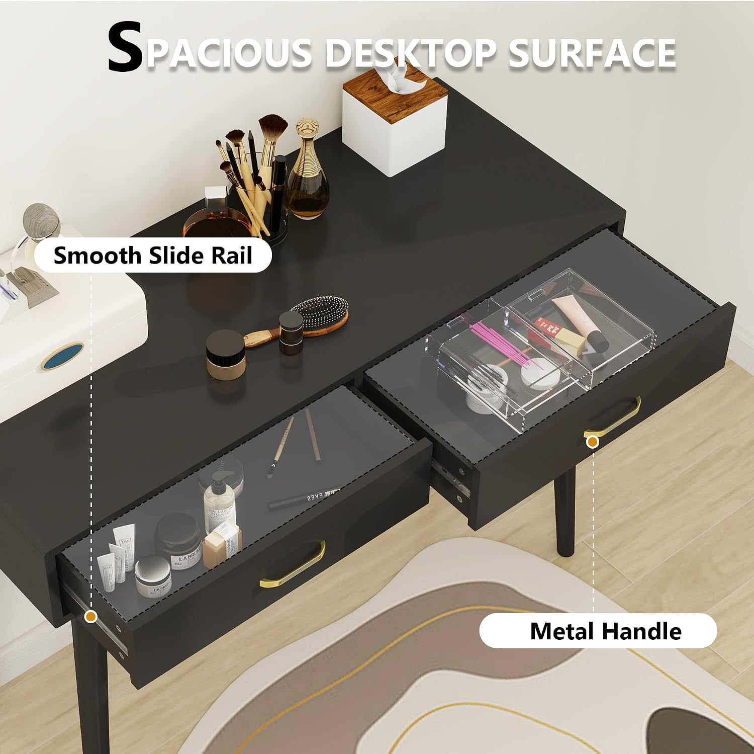Black Drawer Wooden Writing Vanity Desk