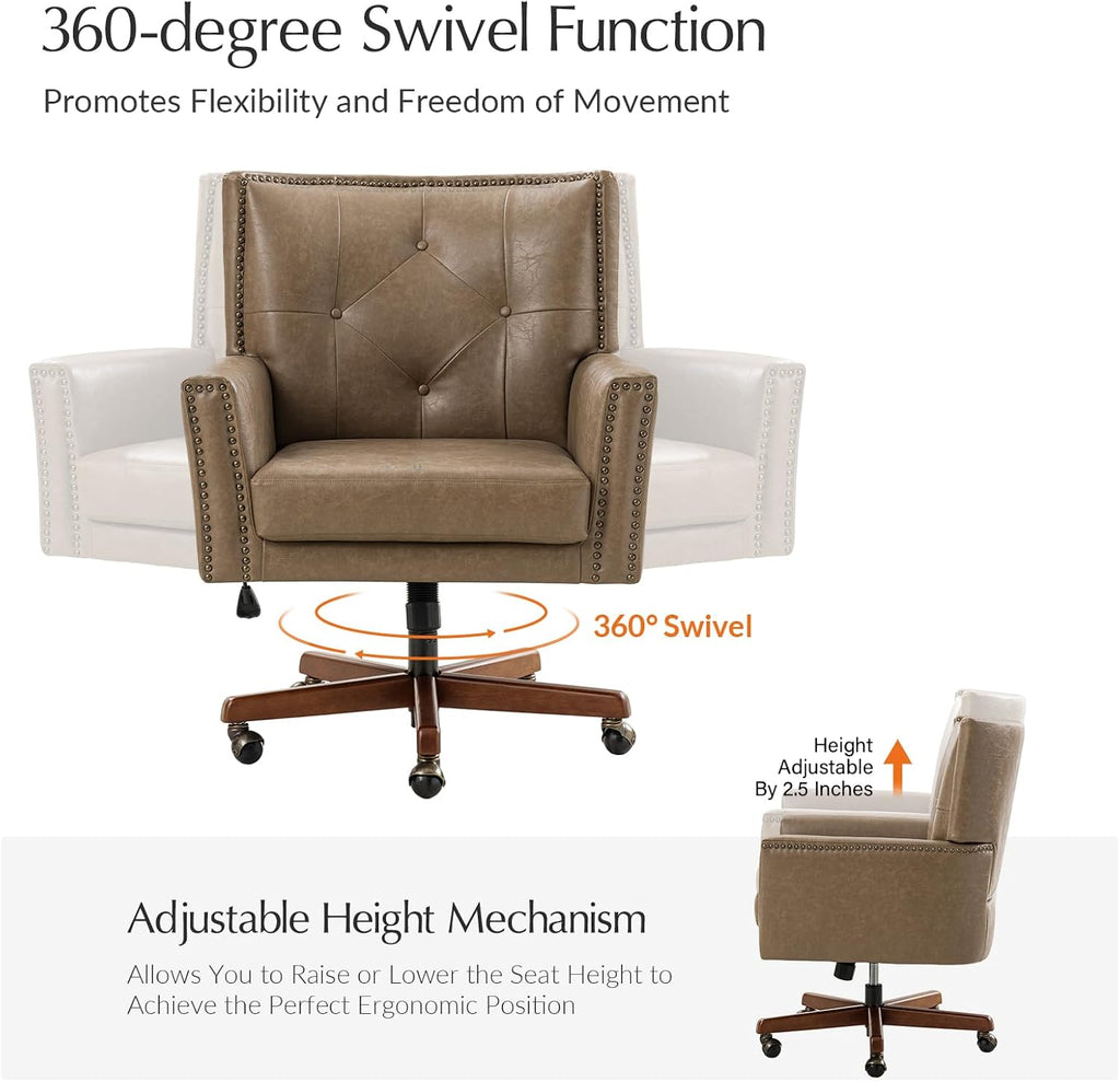 Taupe Wood Base Tufted Office Chair