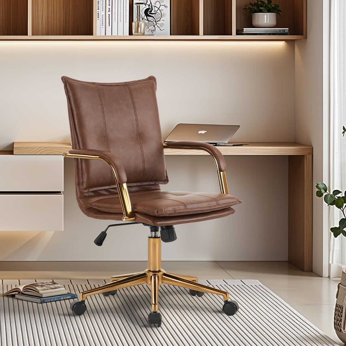 Brown Gold Base Leather Office Chair