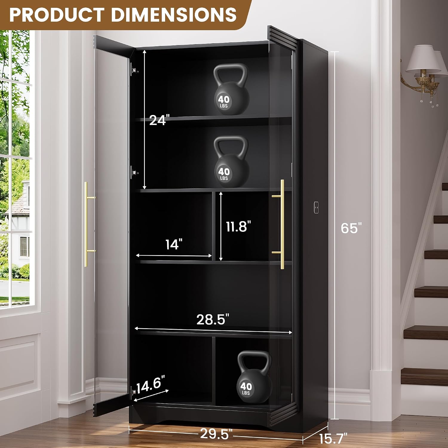 Black Sensor LED Glass Display Cabinet