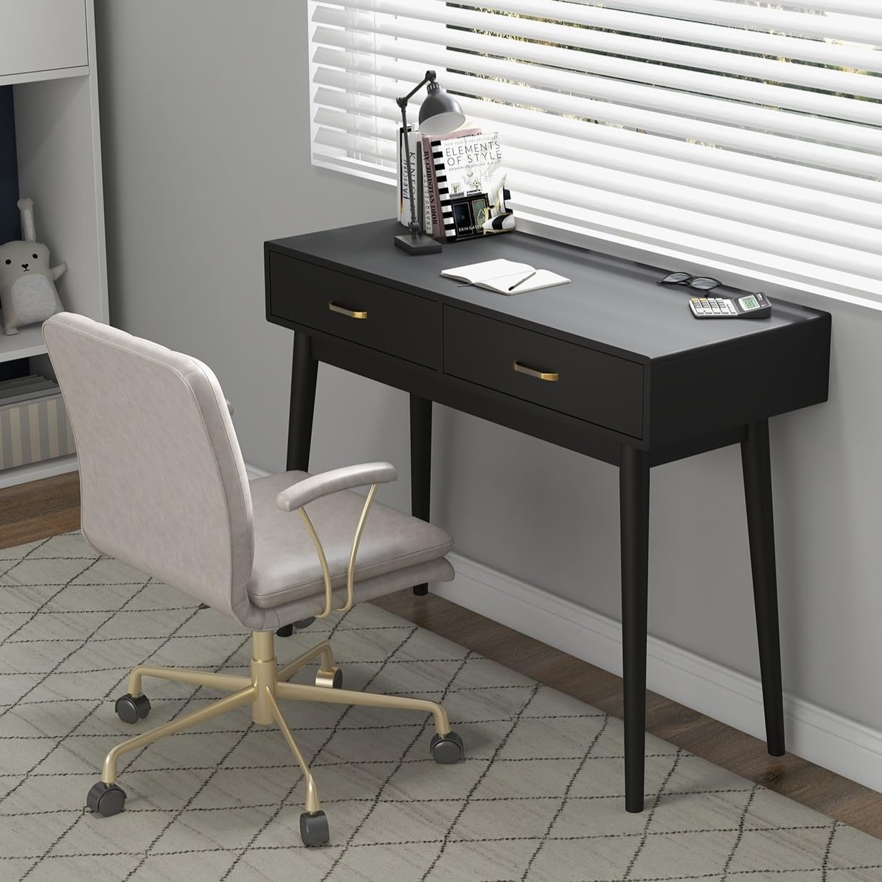 Black Drawer Wooden Writing Vanity Desk