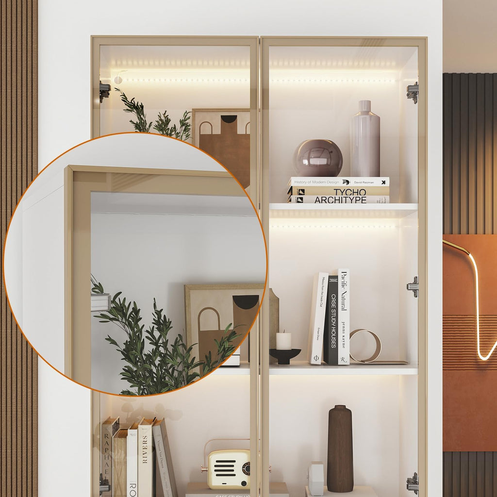 White Gold LED Glass Display Cabinet
