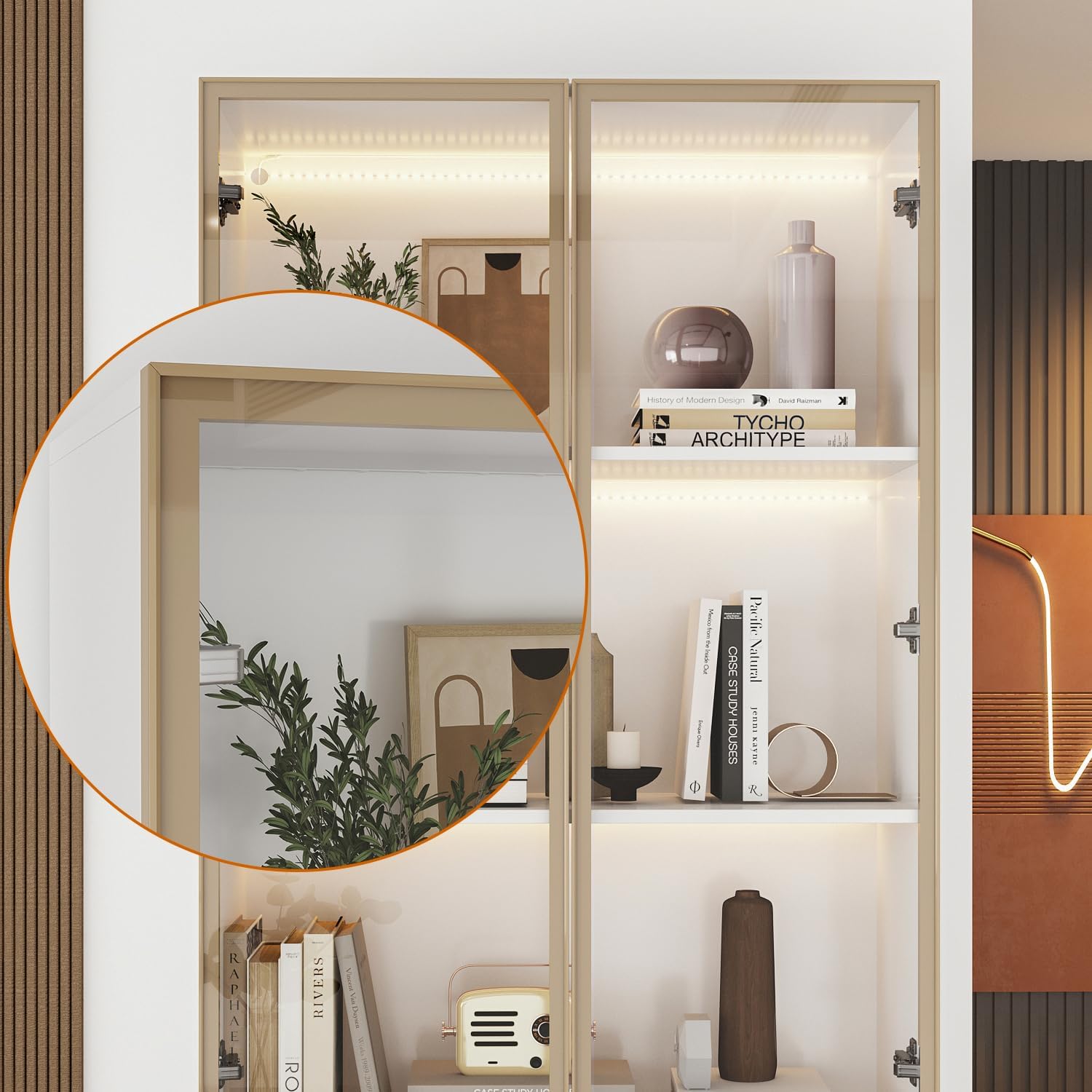 White Gold LED Glass Display Cabinet