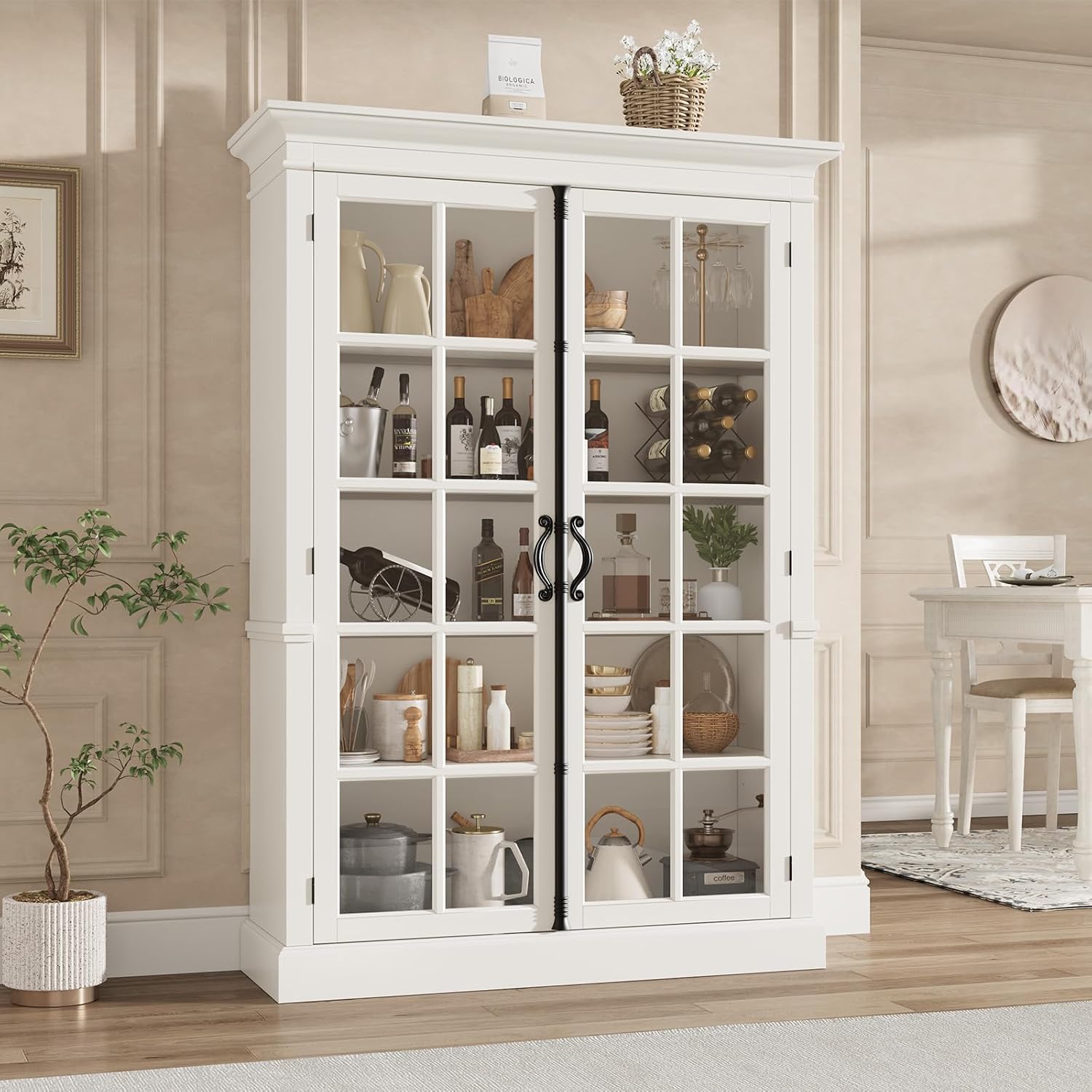 White Farmhouse Glass Display Cabinet