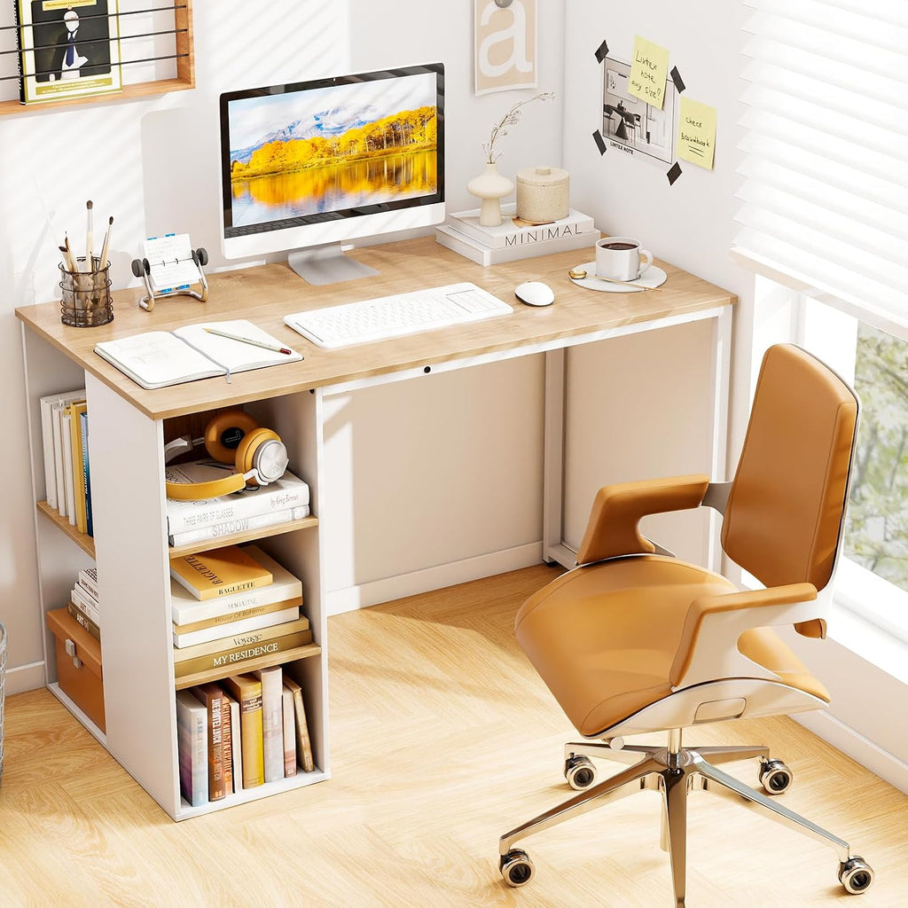 Natural Wooden Shelved Computer Desk