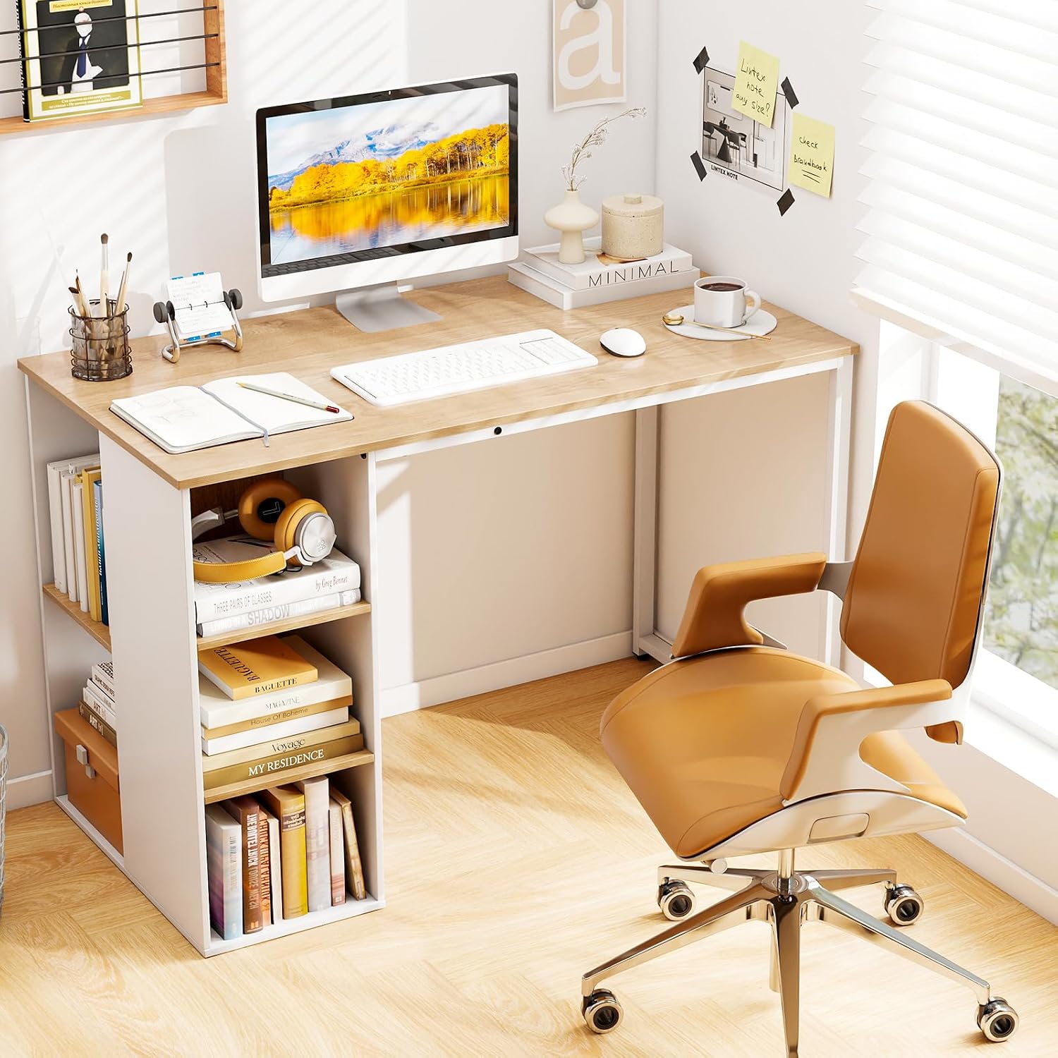 Natural Wooden Shelved Computer Desk