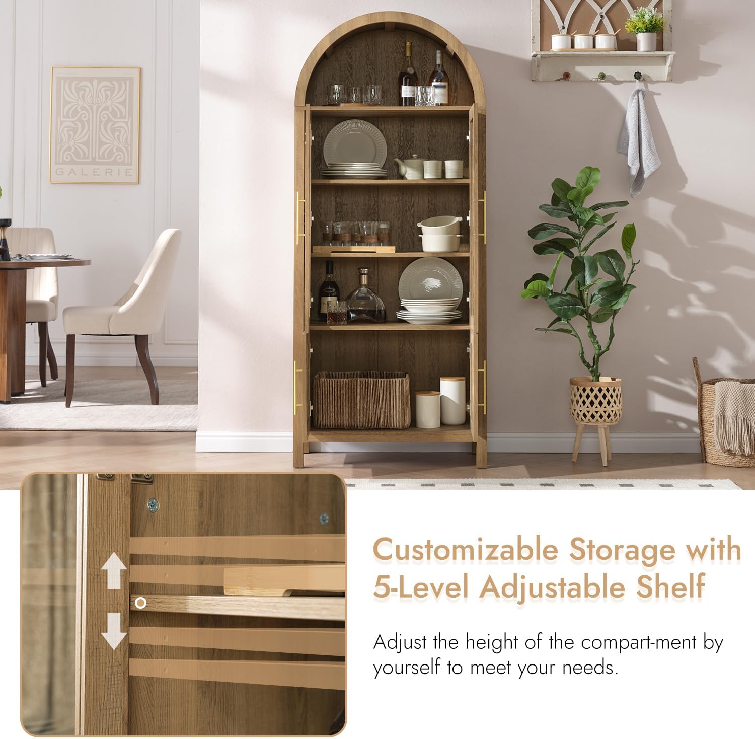 Caramel Oak Arched Glass Display Cabinet