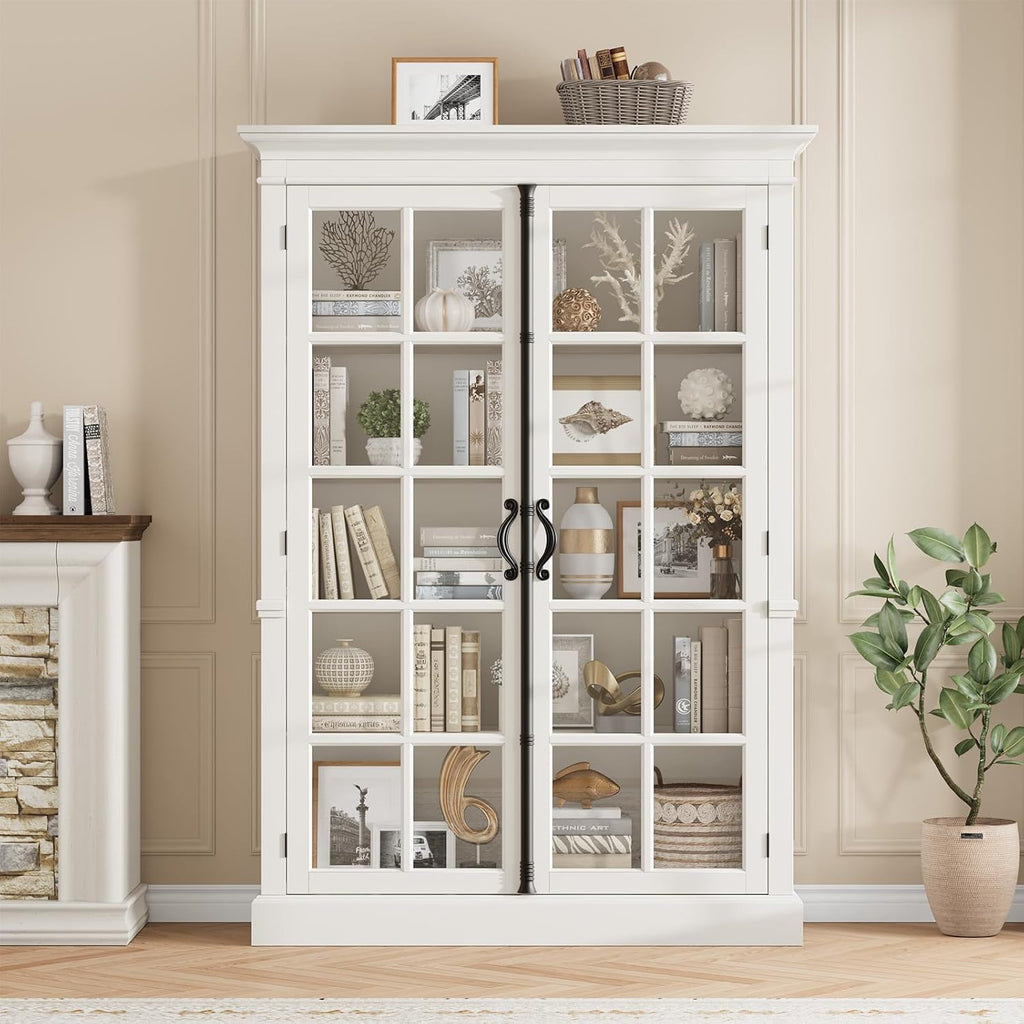 White Farmhouse Glass Display Cabinet