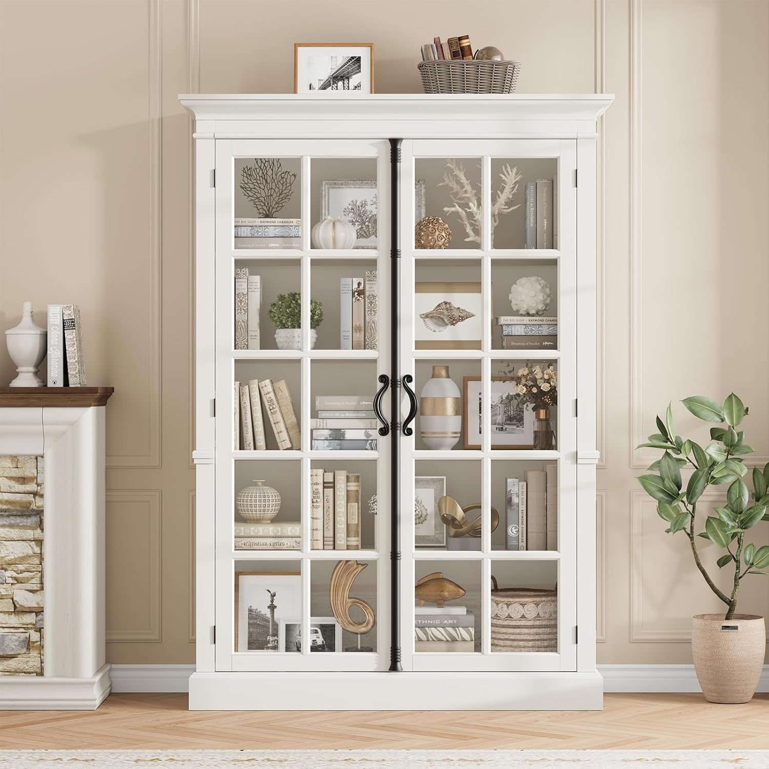 White Farmhouse Glass Display Cabinet