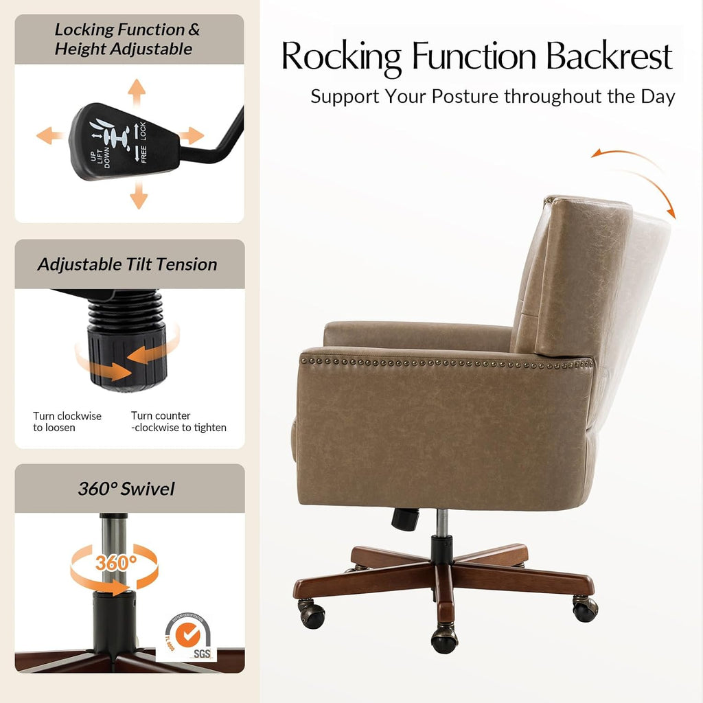 Taupe Wood Base Tufted Office Chair