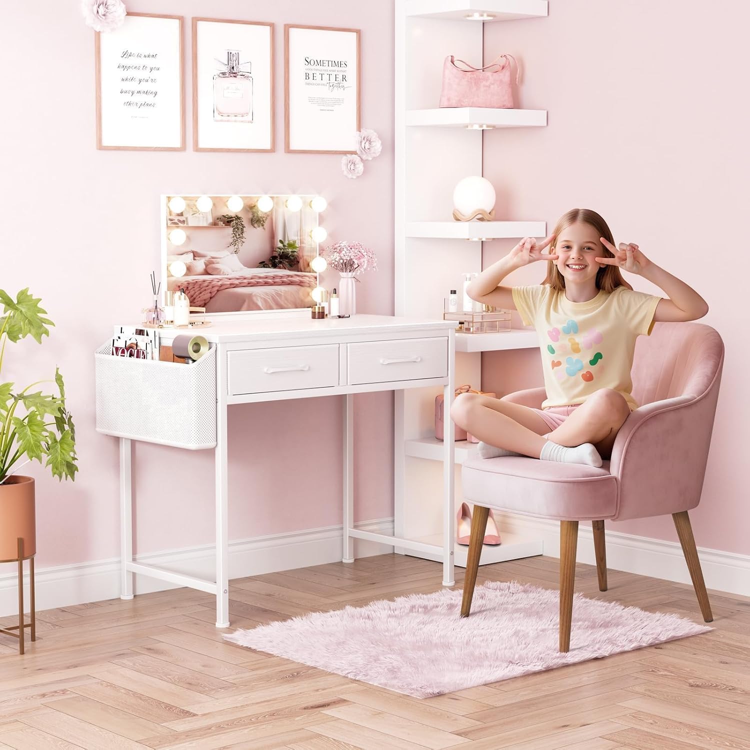 White Drawer Small Writing Vanity Desk