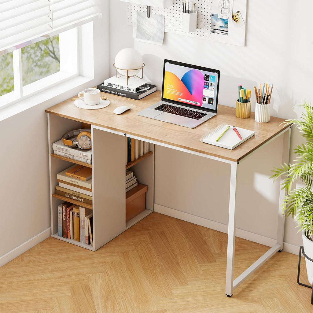 Natural Wooden Shelved Computer Desk