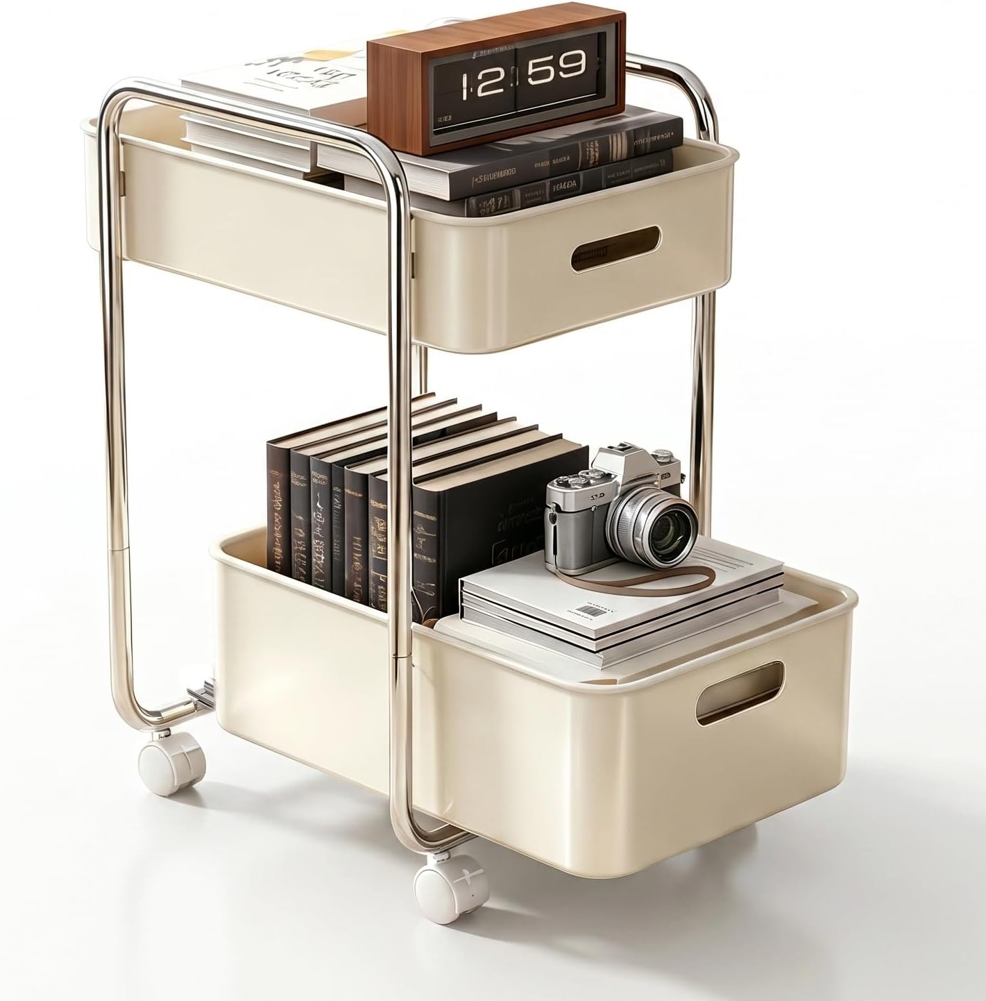 Cream White 2 Tier Rolling Utility Cart