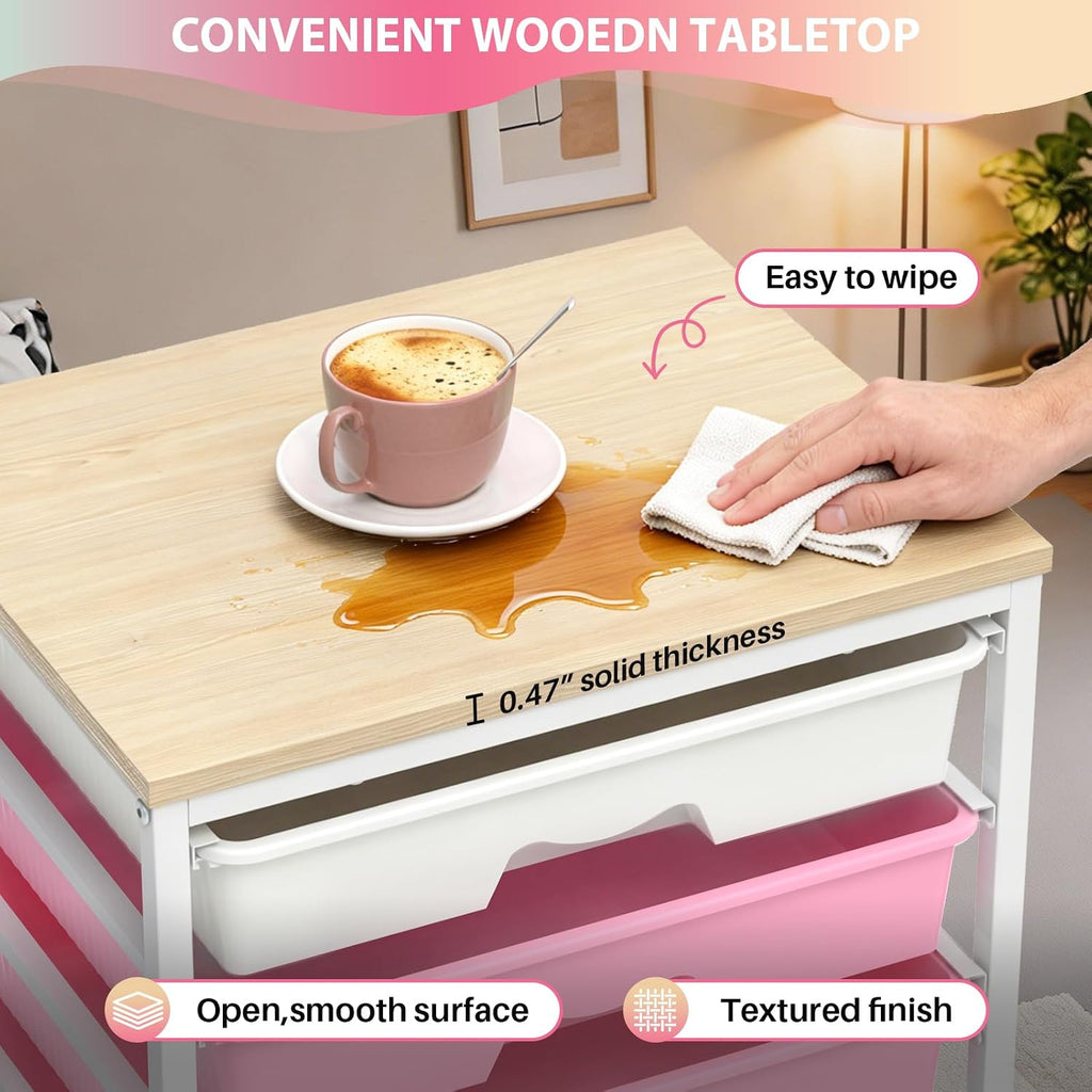 Pink 5 Drawer Rolling Storage Cart