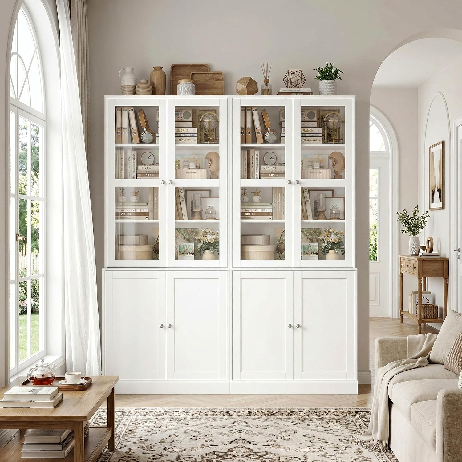 White Glass Door Tall Display Cabinet