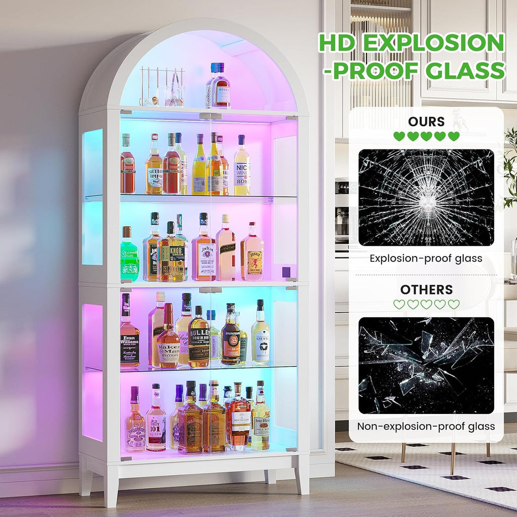 White RGB Arched Glass Display Cabinet