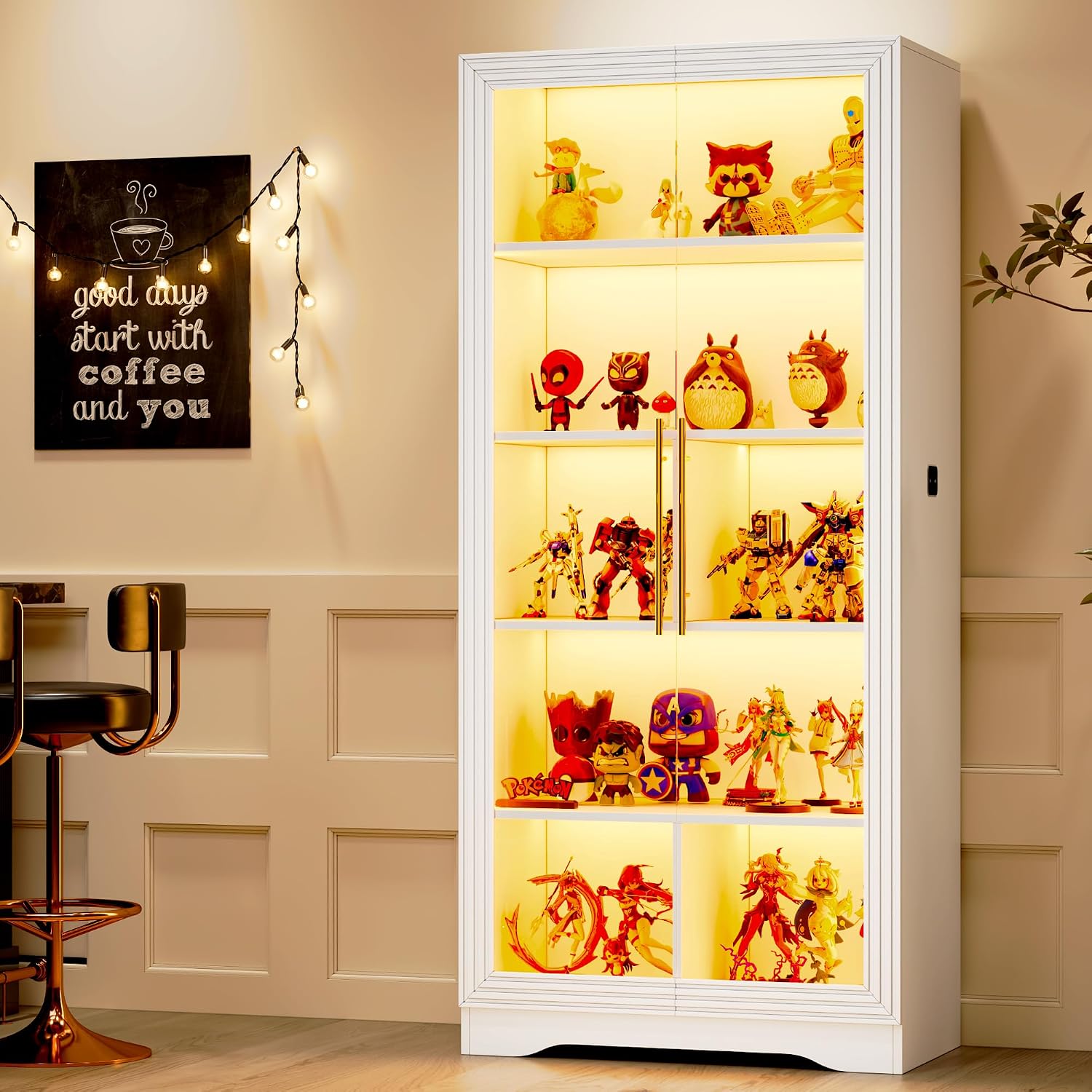 White Sensor LED Glass Display Cabinet