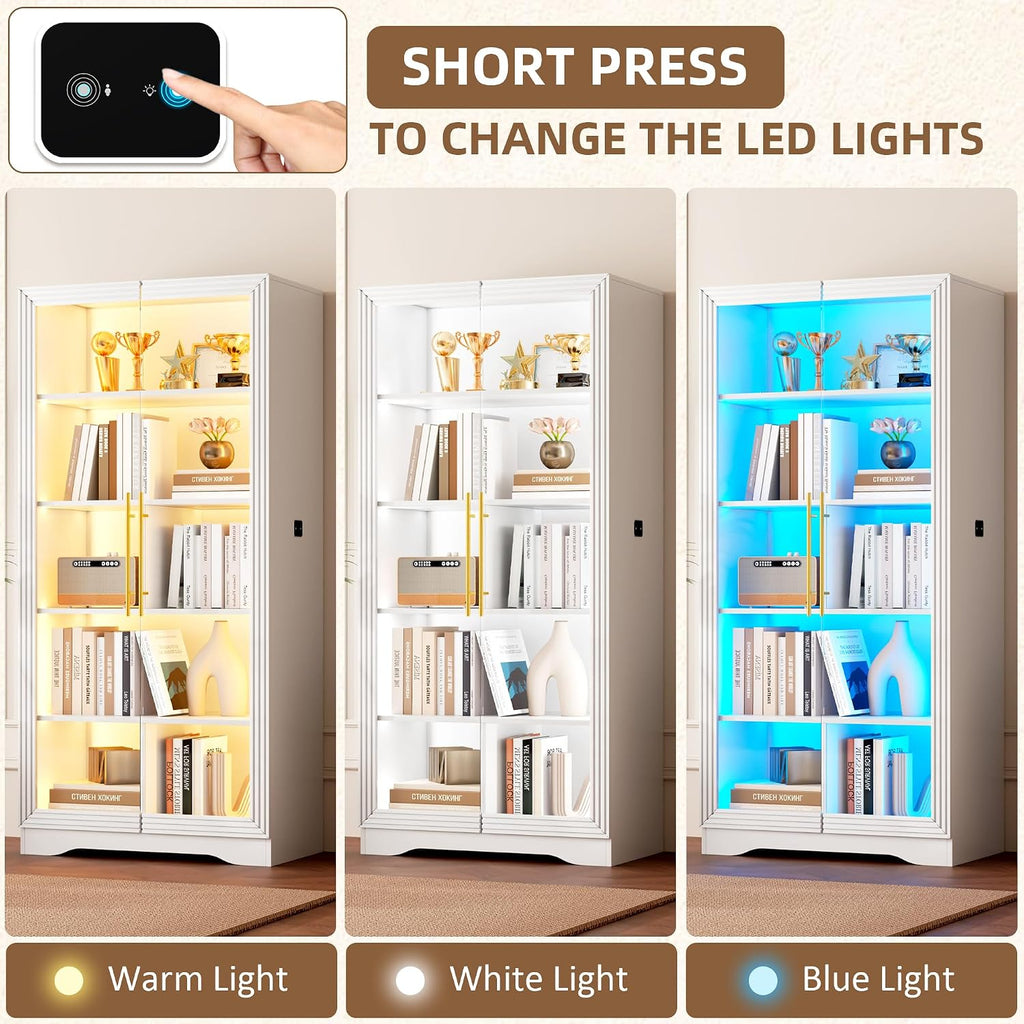 White Sensor LED Glass Display Cabinet