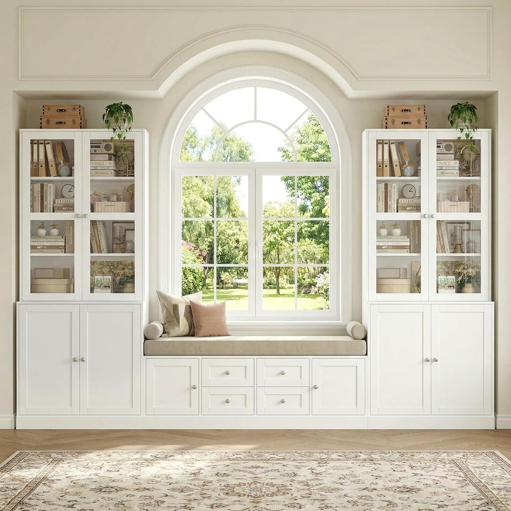 White Glass Door Tall Display Cabinet