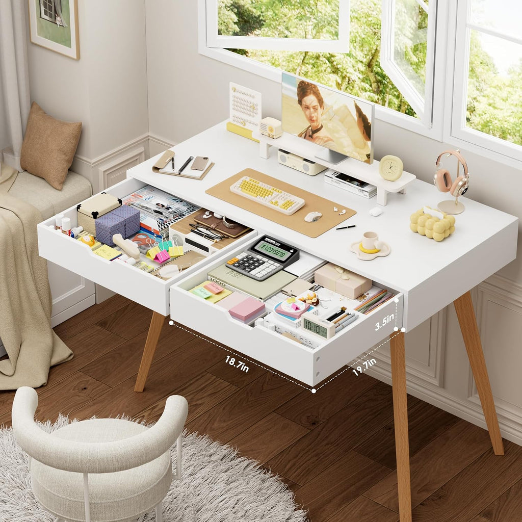 White Two Drawer Wooden Vanity Desk