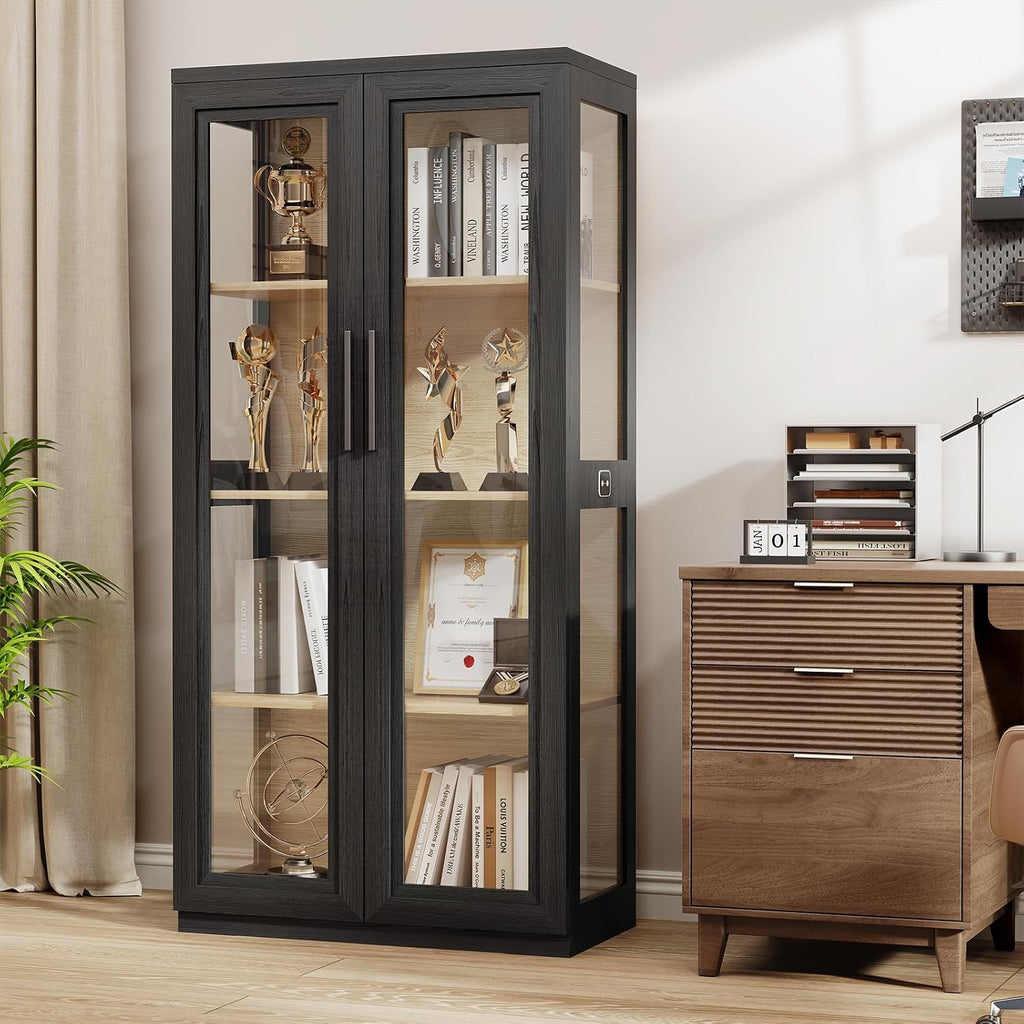 Black Sensor LED Glass Curio Cabinet