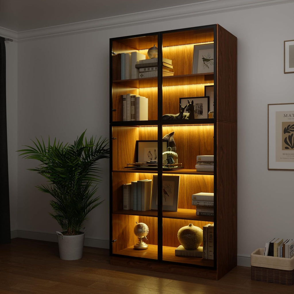 Walnut APP LED Glass Display Cabinet