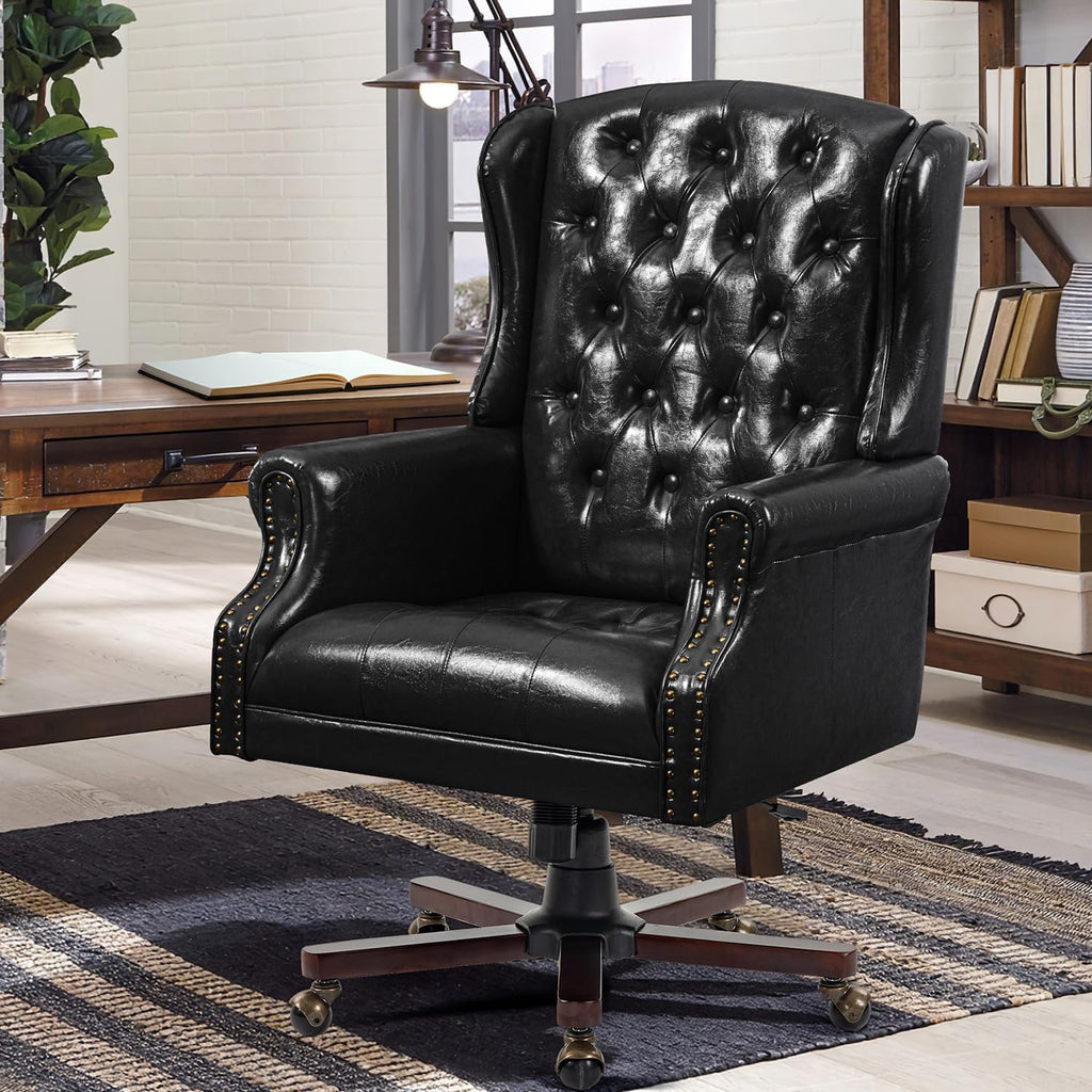 Black Tufted Wingback Office Chair
