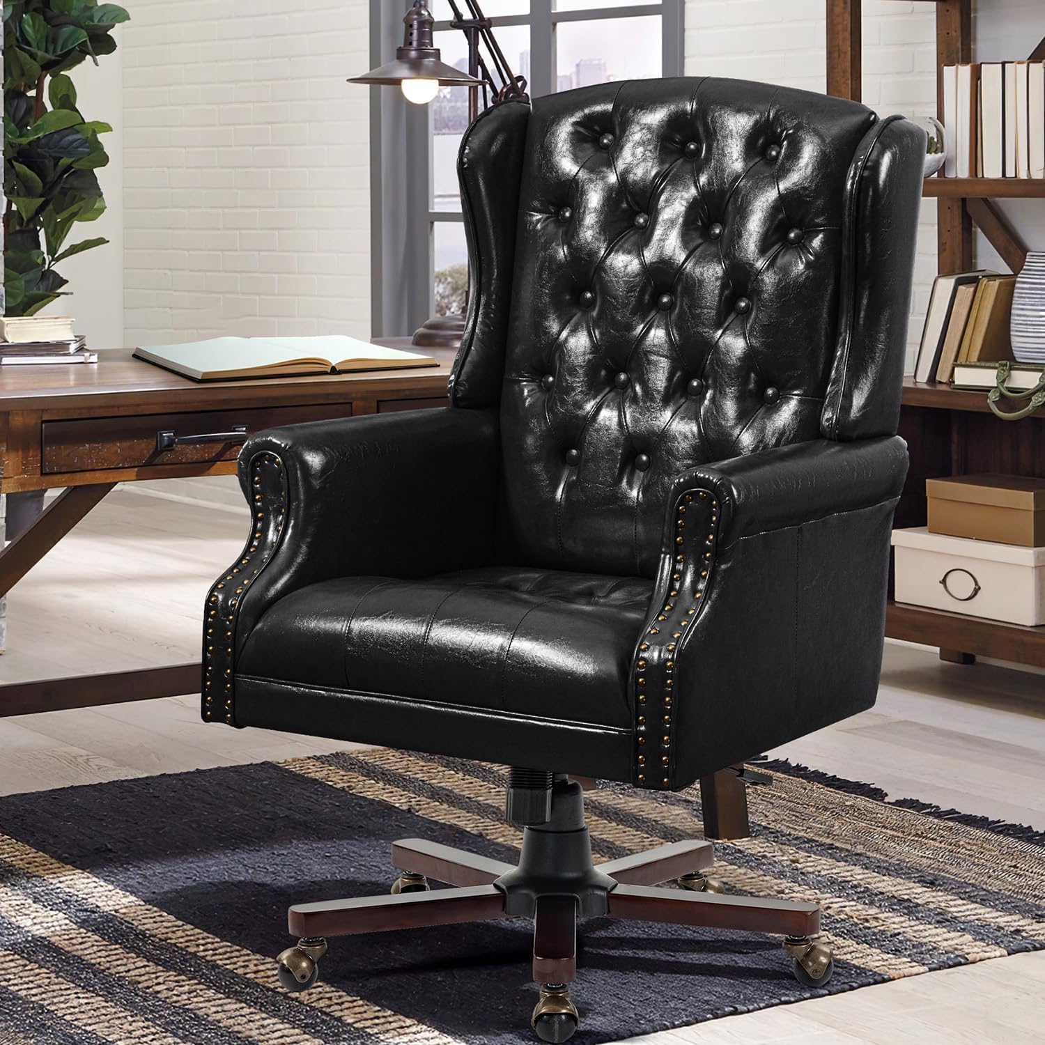 Black Tufted Wingback Office Chair