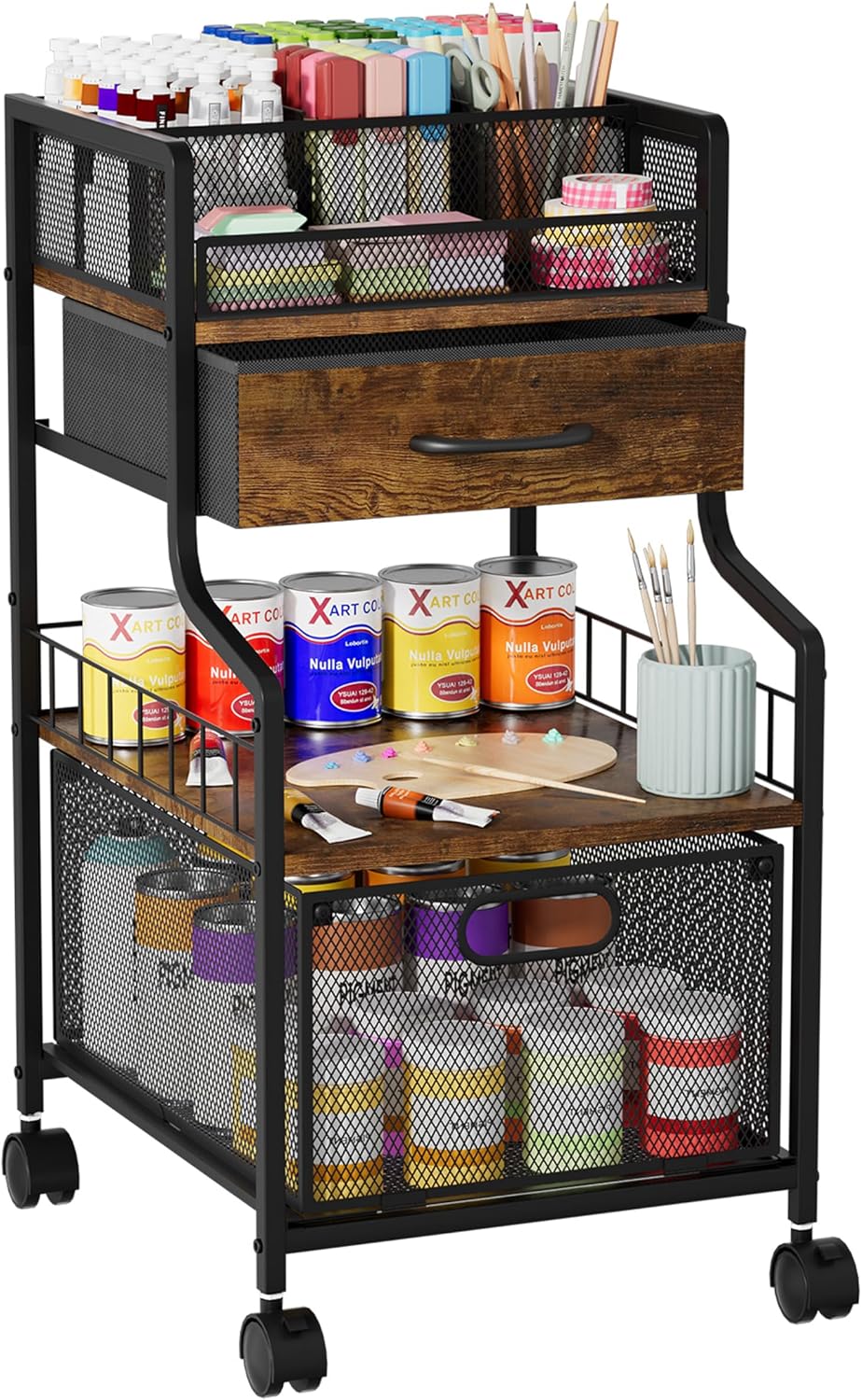 Espresso Under Desk Rolling Storage Cart