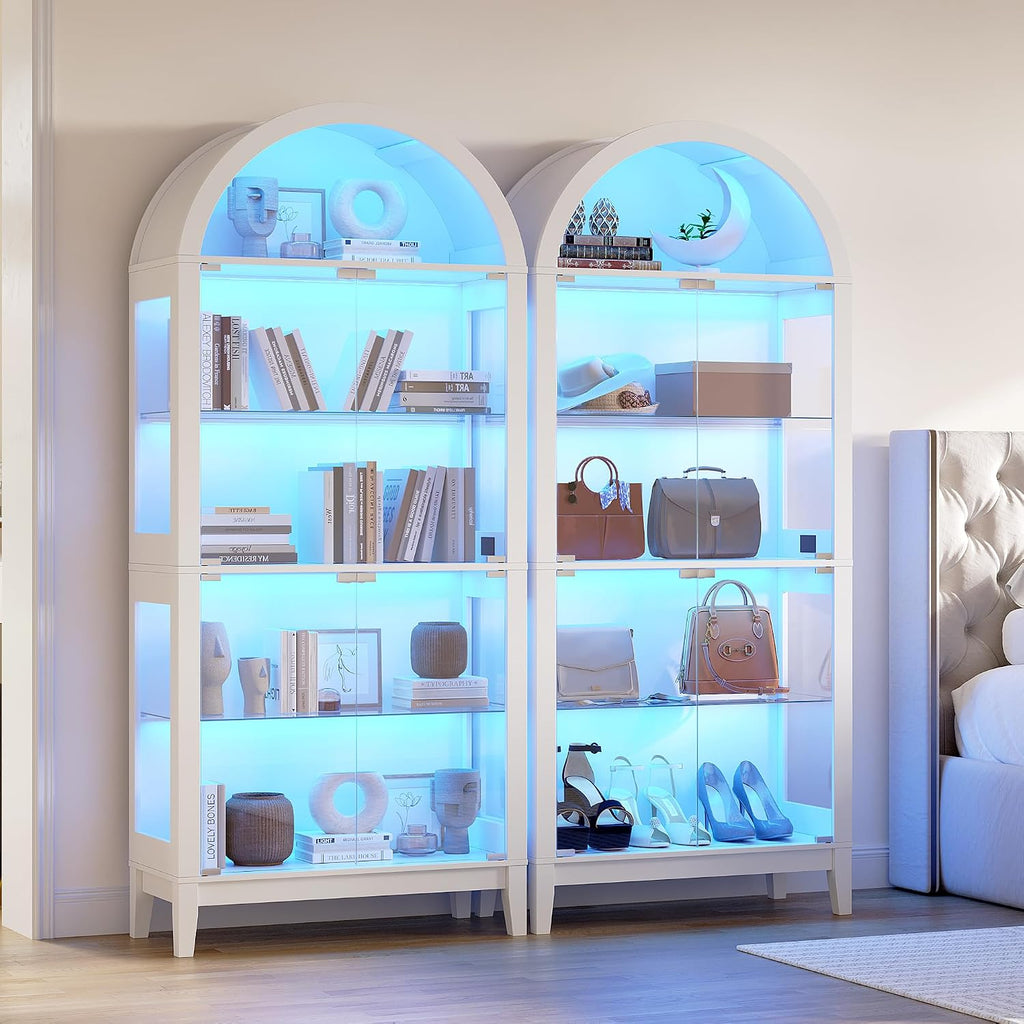 White RGB Arched Glass Display Cabinet
