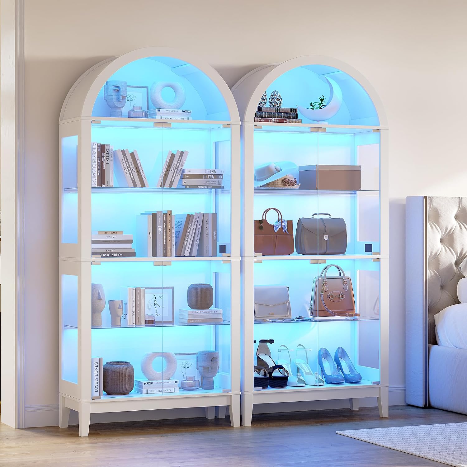 White RGB Arched Glass Display Cabinet