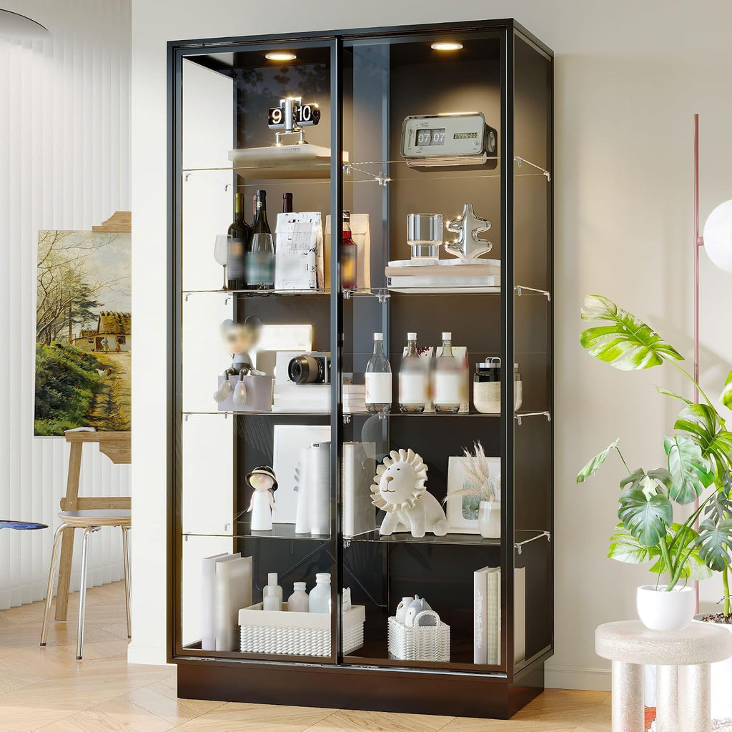 Black Lit Glass Display Storage Cabinet