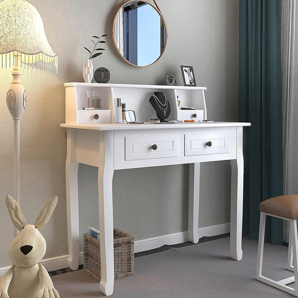 White Writing Desk with Hutch Drawers