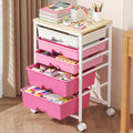 Pink 5 Drawer Rolling Storage Cart