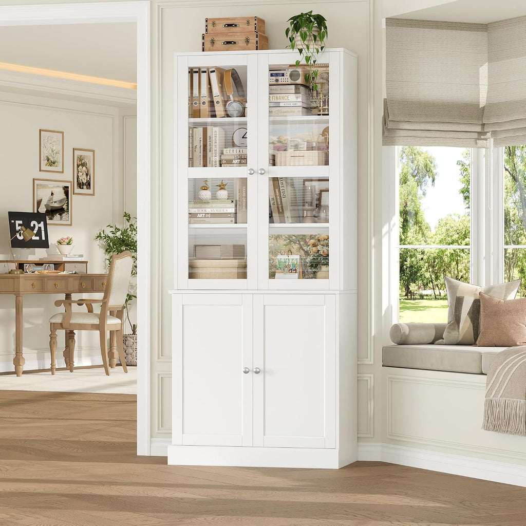 White Glass Door Tall Display Cabinet