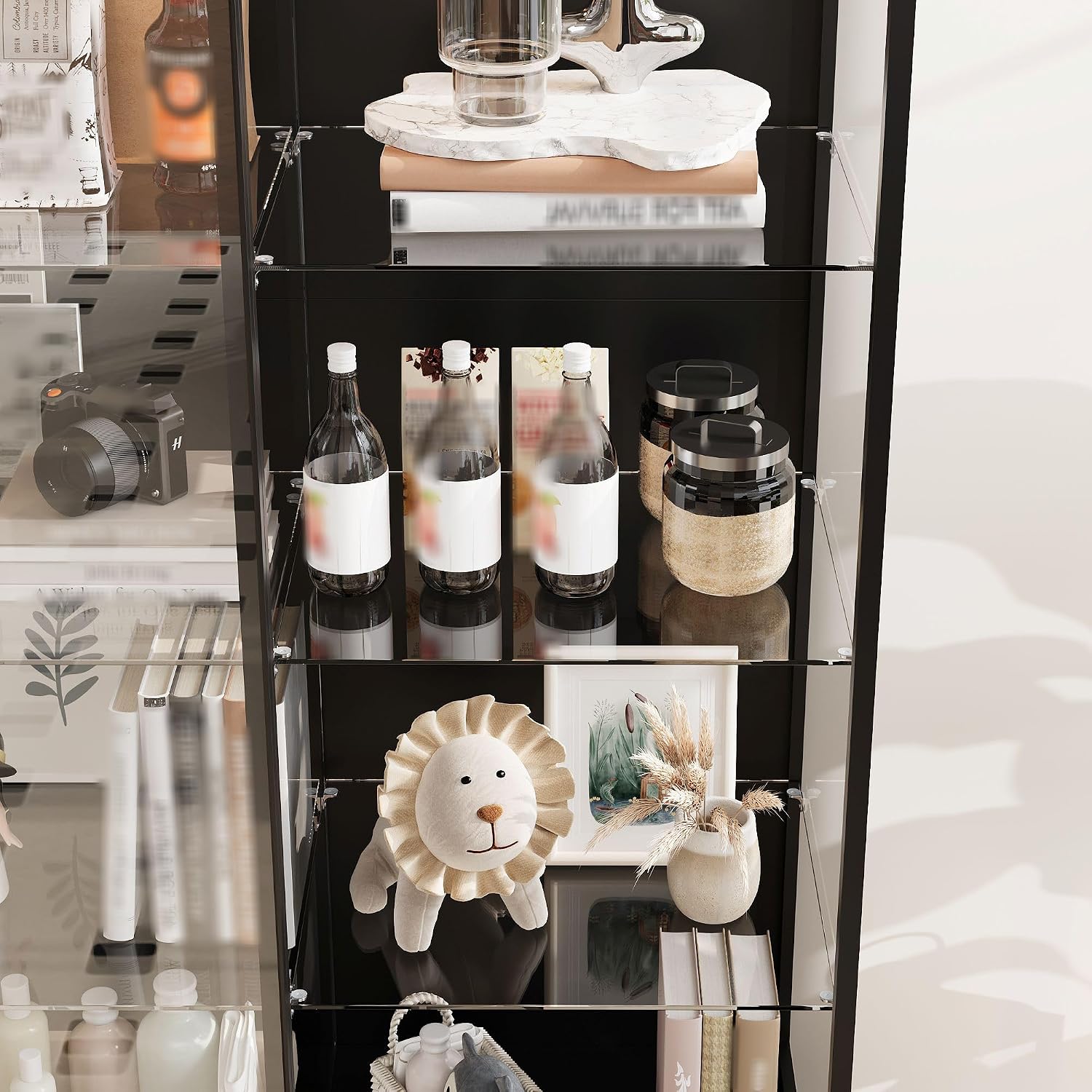 Black Lit Glass Display Storage Cabinet