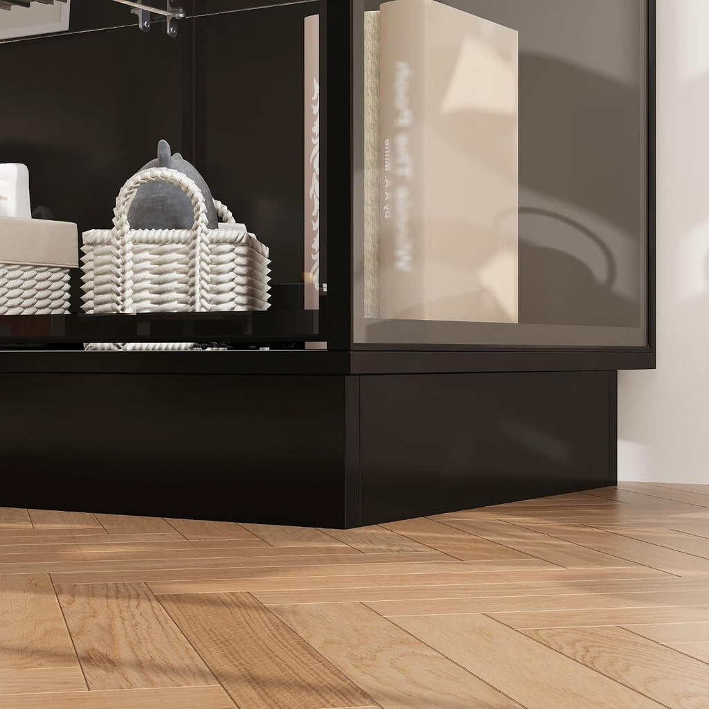 Black Lit Glass Display Storage Cabinet