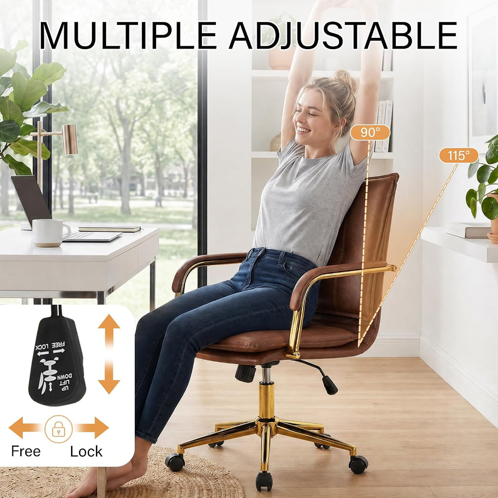 Brown Gold Base Leather Office Chair