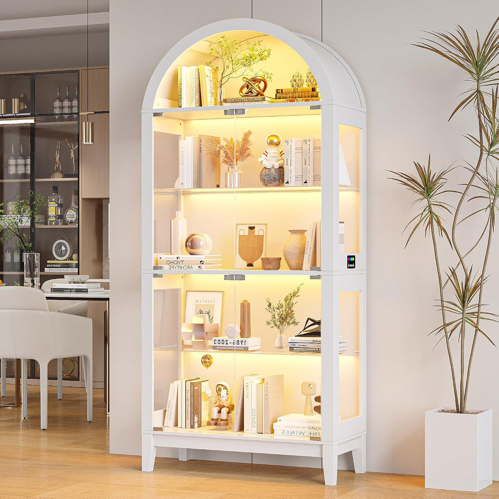 White RGB Arched Glass Display Cabinet