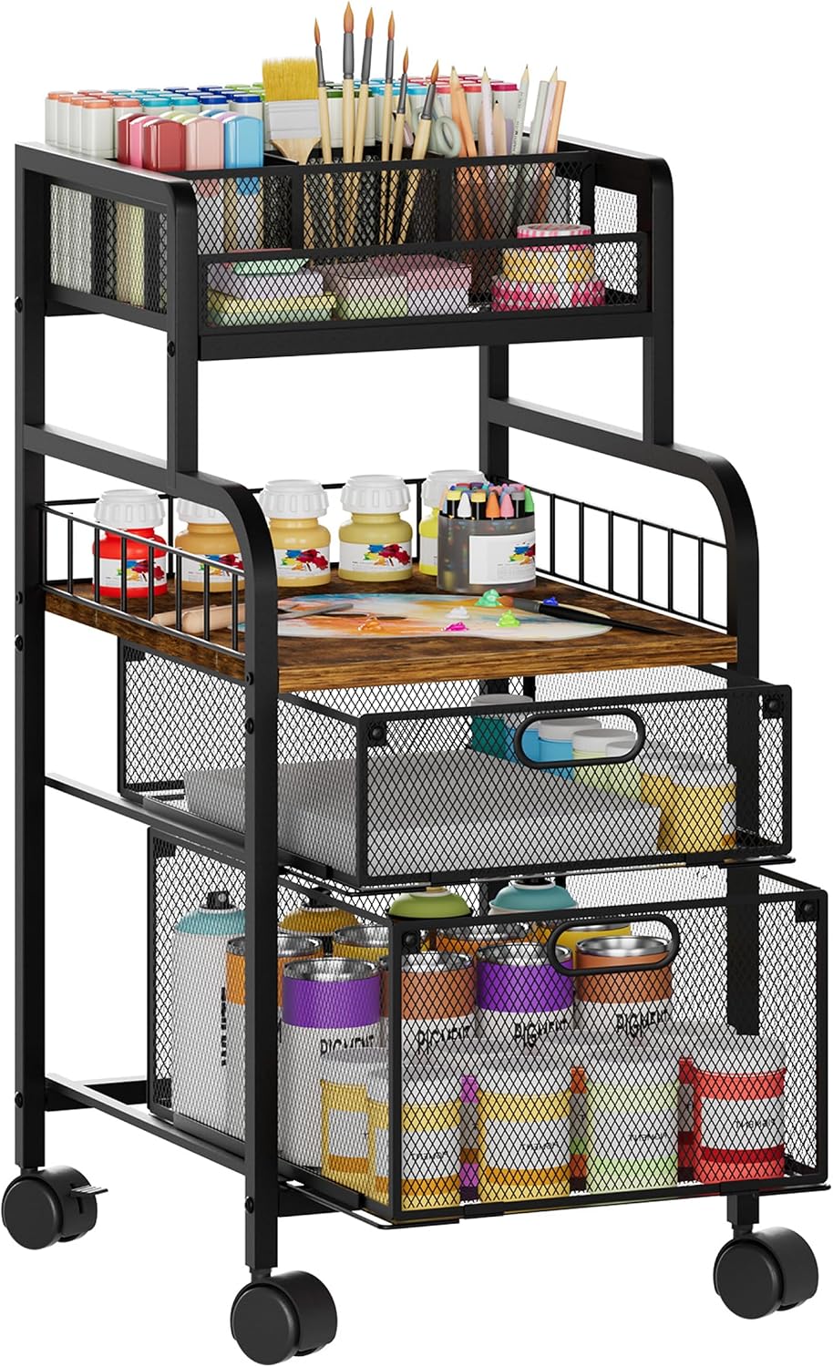 Espresso Metal Rolling Craft Storage Cart