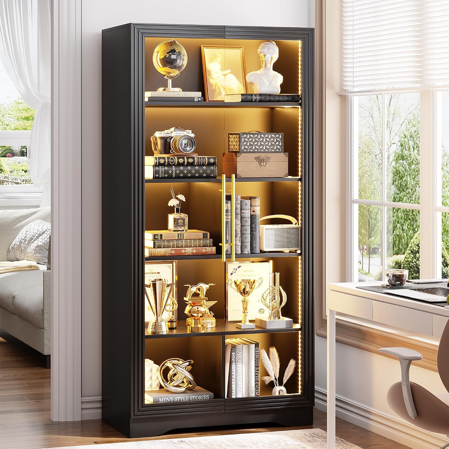 Black Sensor LED Glass Display Cabinet