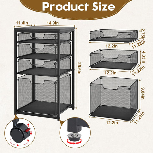 Black 4 Drawer Rolling File Cart