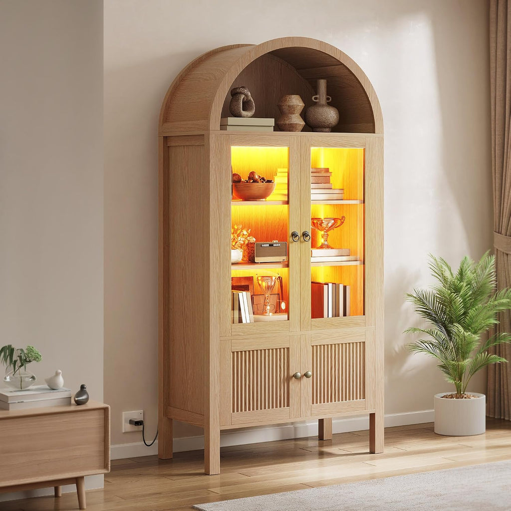 Natural Arched LED Glass Display Cabinet