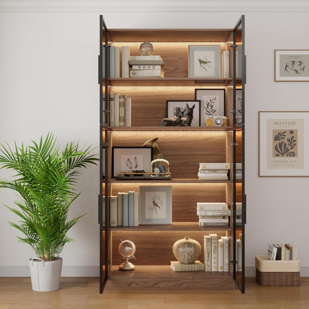 Walnut APP LED Glass Display Cabinet