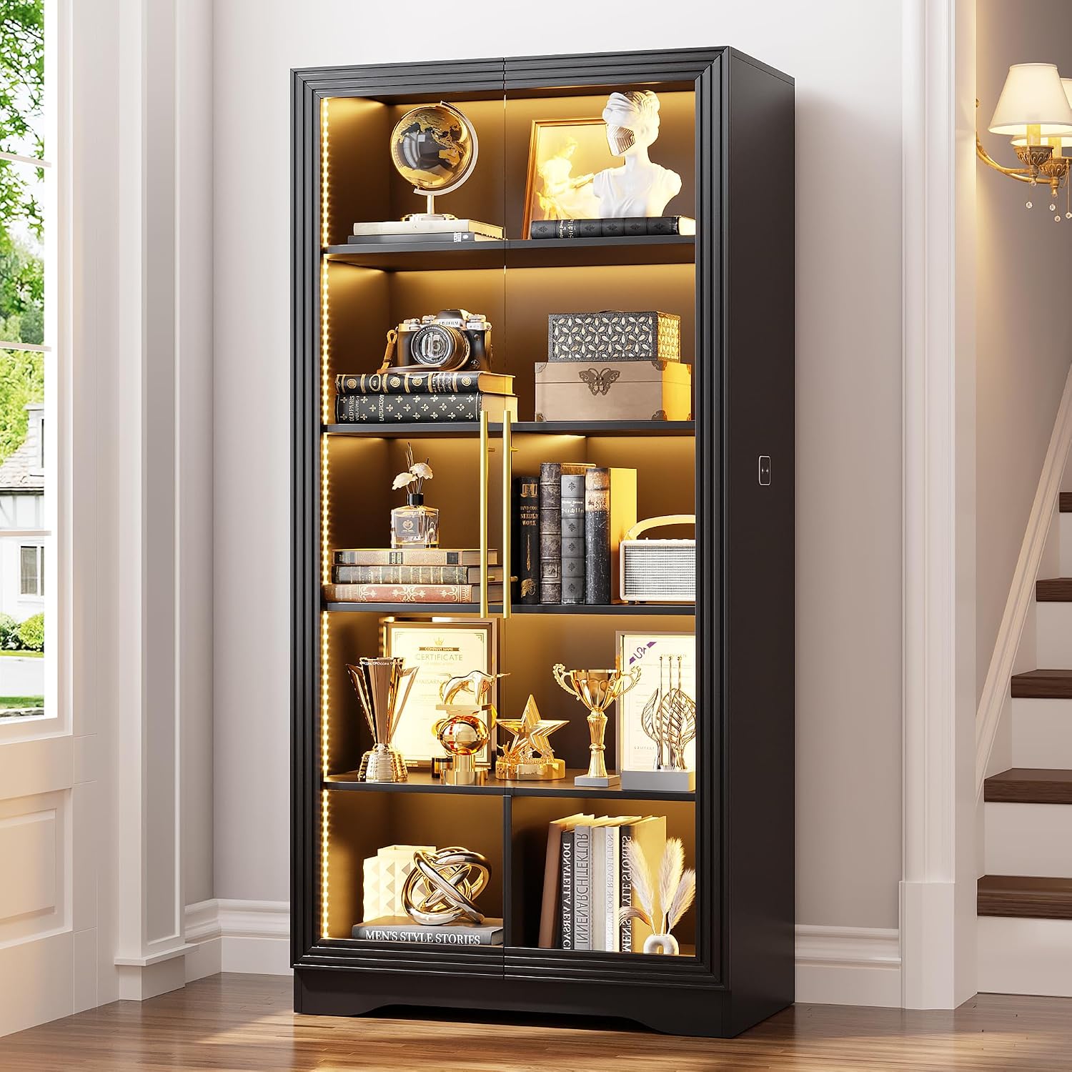 Black Sensor LED Glass Display Cabinet