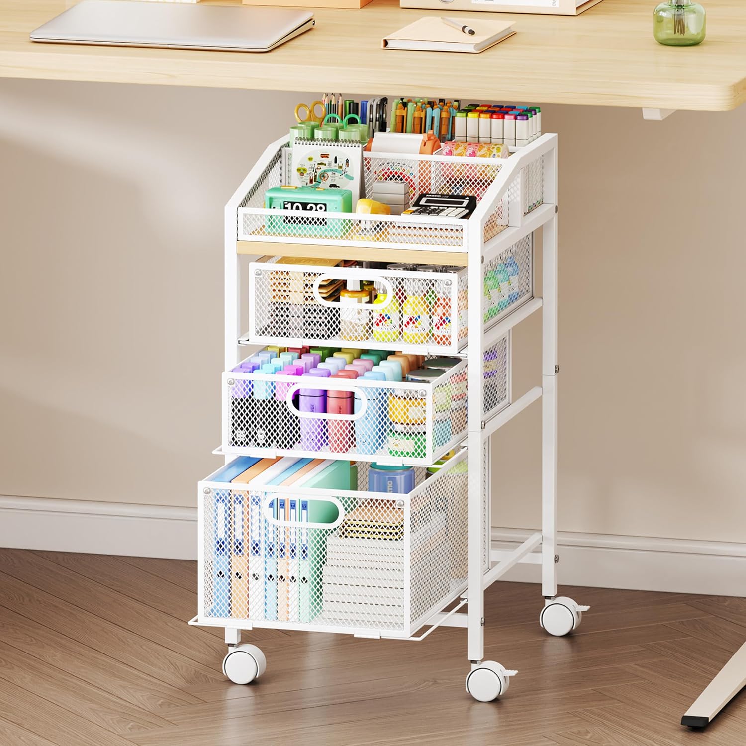 White Drawer Rolling Craft Storage Cart