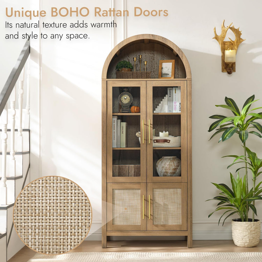 Caramel Oak Arched Glass Display Cabinet